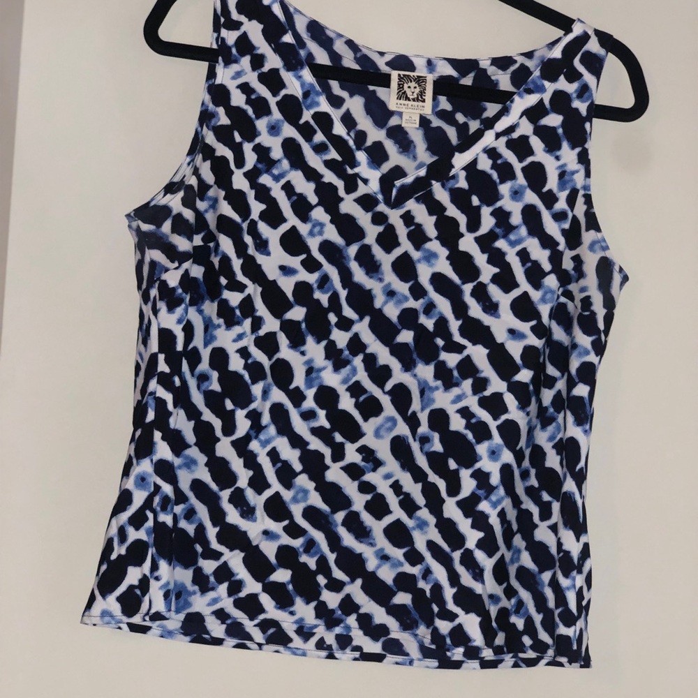 Anne Klein Navy and White Abstract Tank Top
